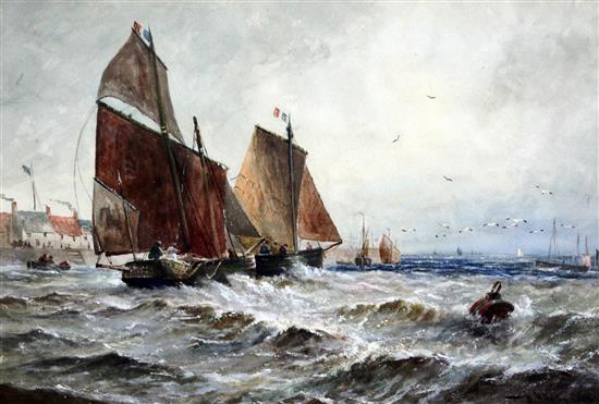 Thomas Bush Hardy (1842-1897) Fishing smacks off Boulogne 13.5 x 21in.